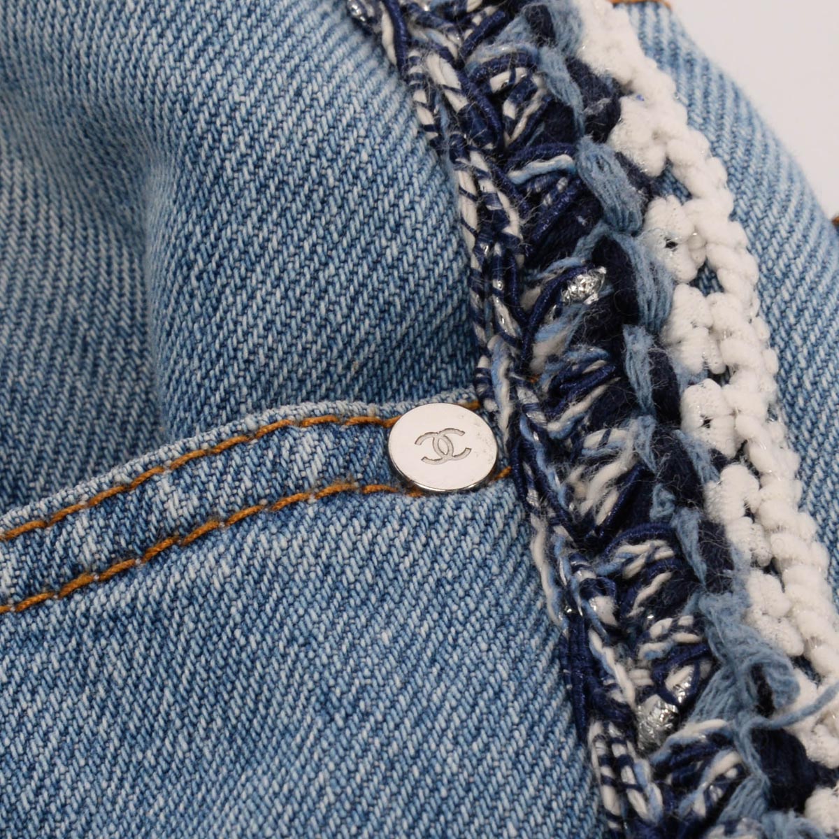 Chanel Blue Denim Braided Trim CC Pocket Jeans FR 34