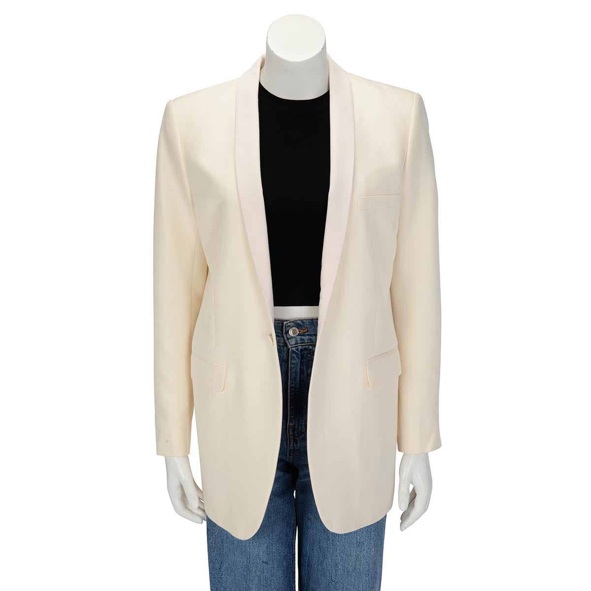 Saint Laurent Cream Silk Tuxedo Jacket FR 44