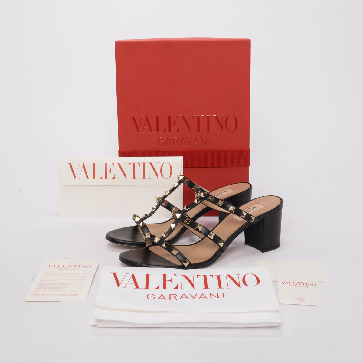 Valentino Black Calfskin Rockstud Sandals 41
