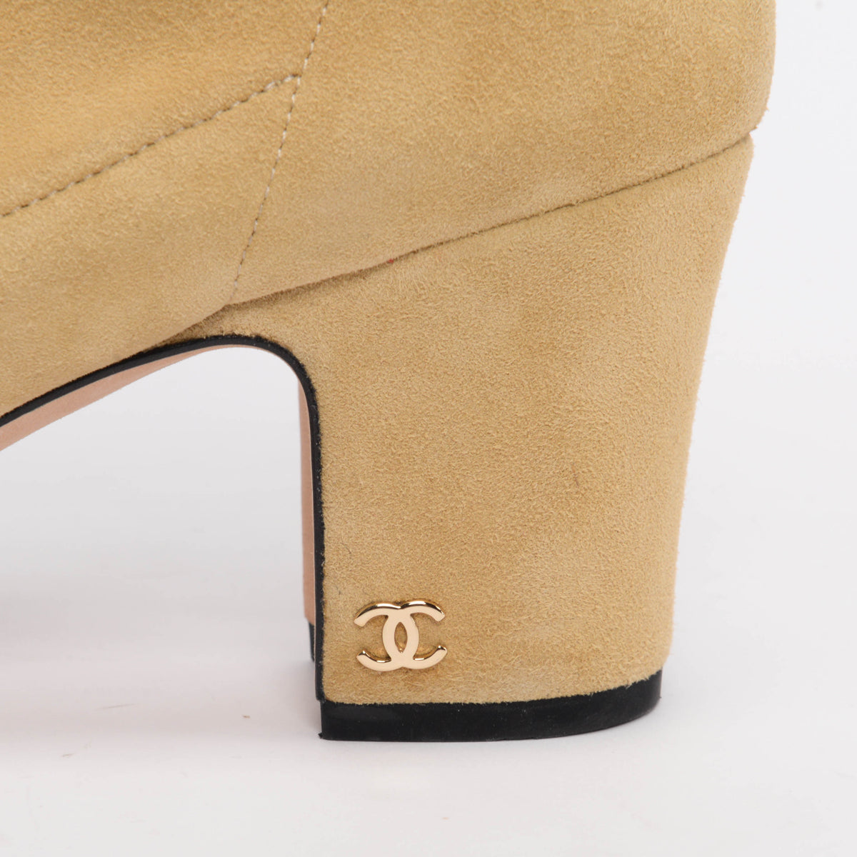 Chanel Beige Stretch Suede Knee Length Boots 40.5