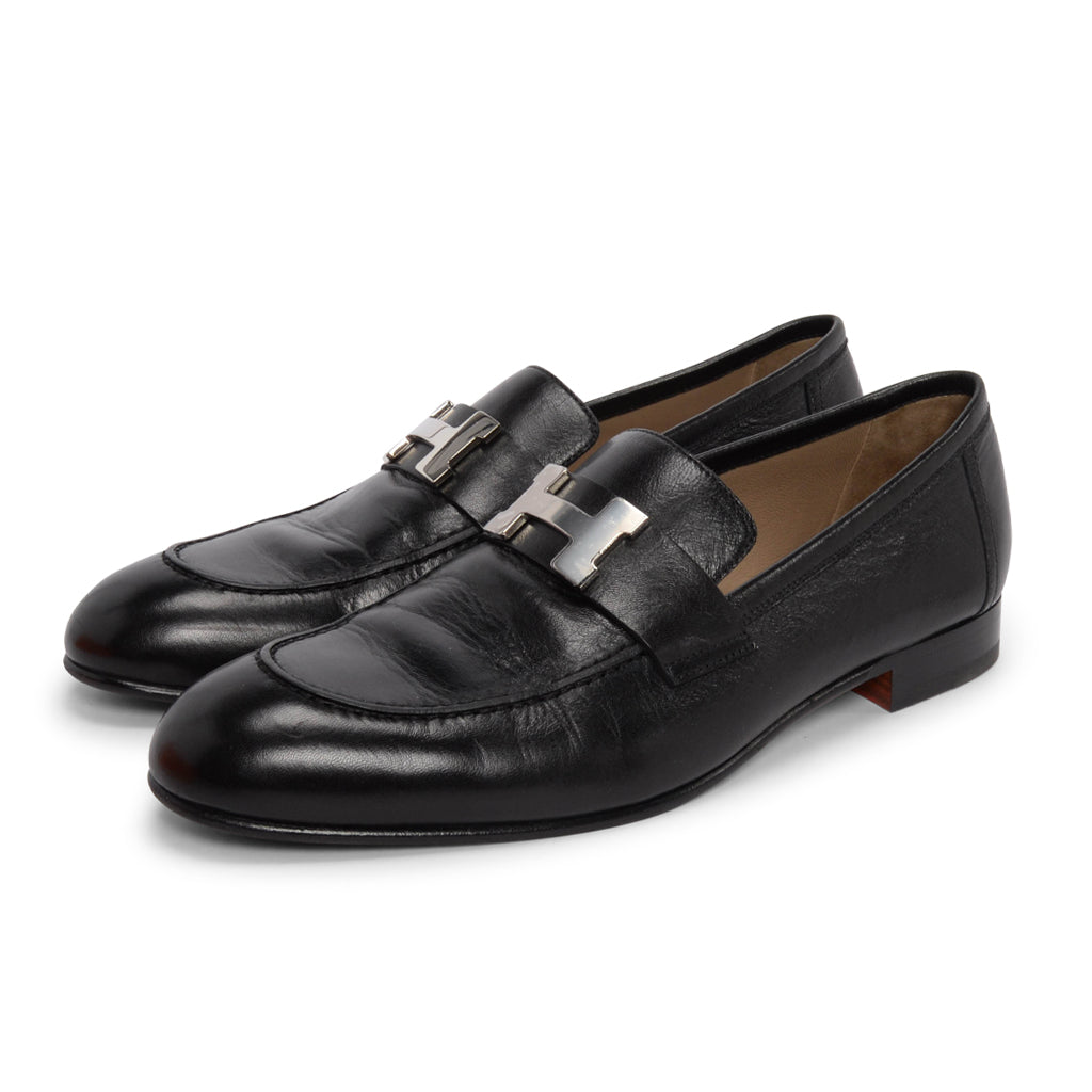 Hermes Black Goatskin Paris Loafers 40