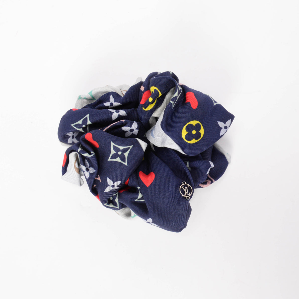 Louis Vuitton Blue & Grey Silk Monogram Hair Scrunchie
