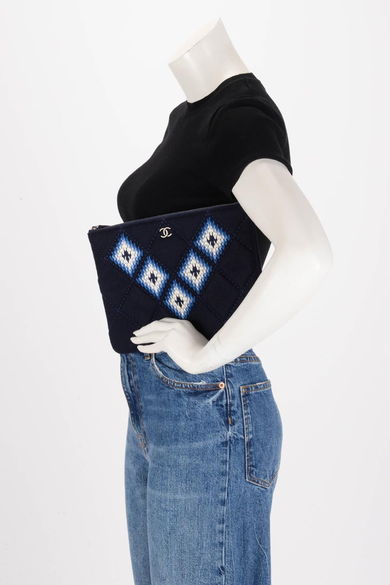 Chanel Navy Embroidered Felt Medium O-Case