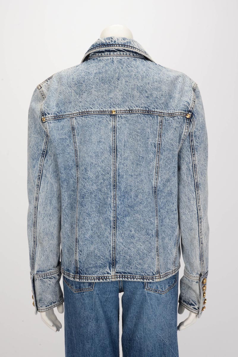 Balmain Blue Distressed Denim Shirt Jacket FR 40