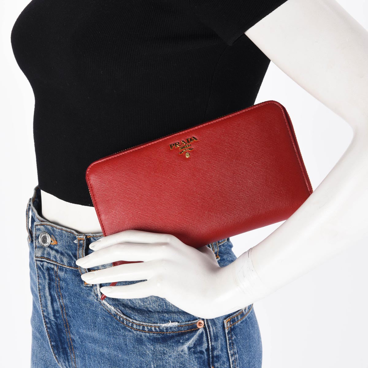 Prada Red Saffiano Zippy Long Wallet
