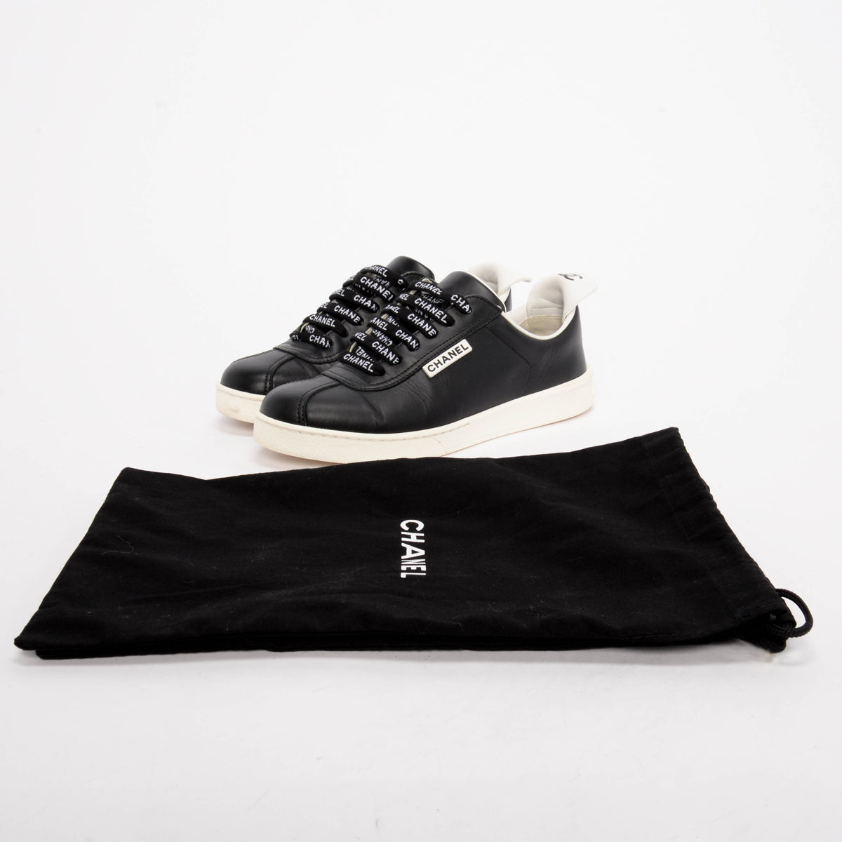 Chanel Black Calfskin Weekender Logo Sneakers 36