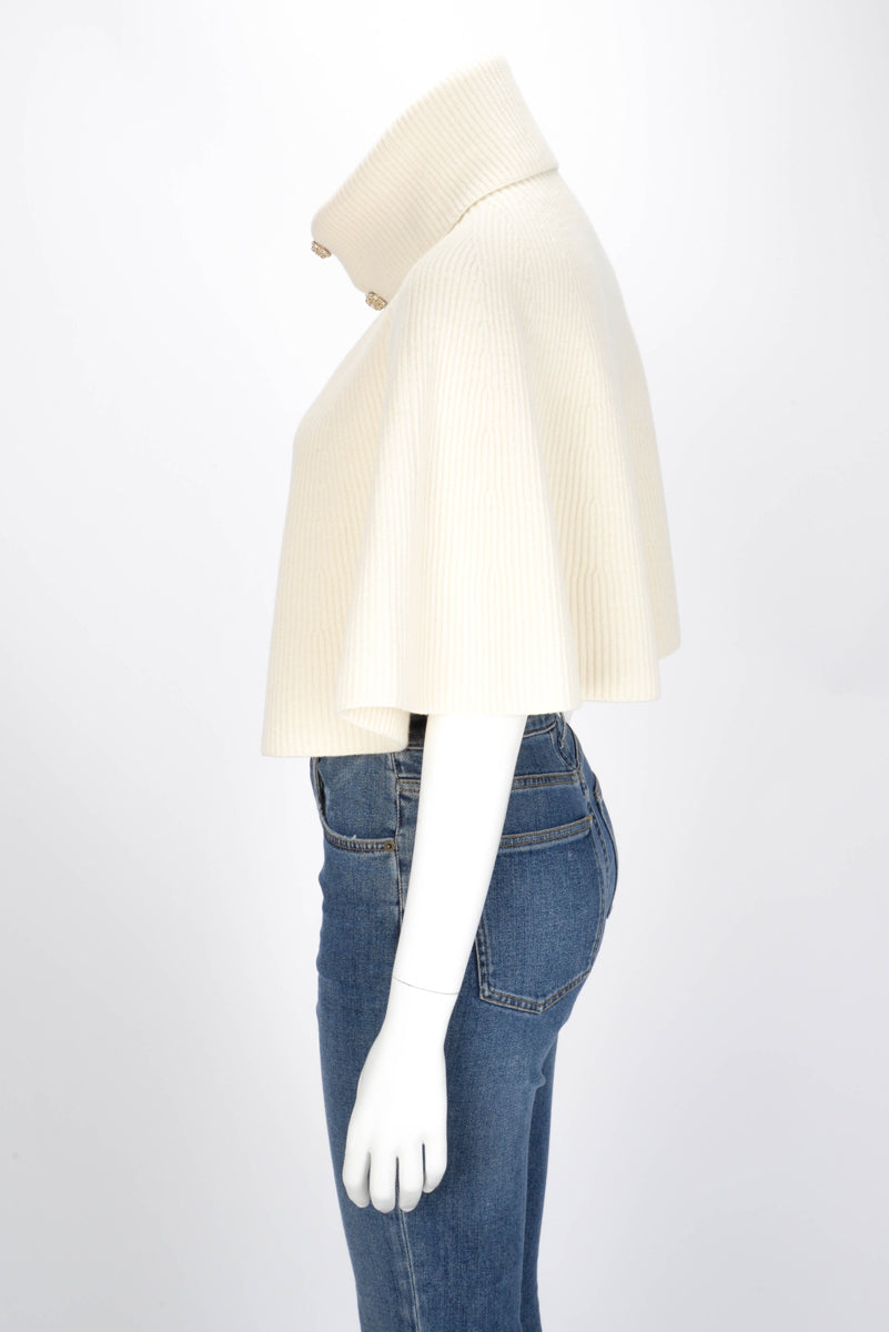 Chanel Ecru Wool Knit Gripoix Button Cape FR 38
