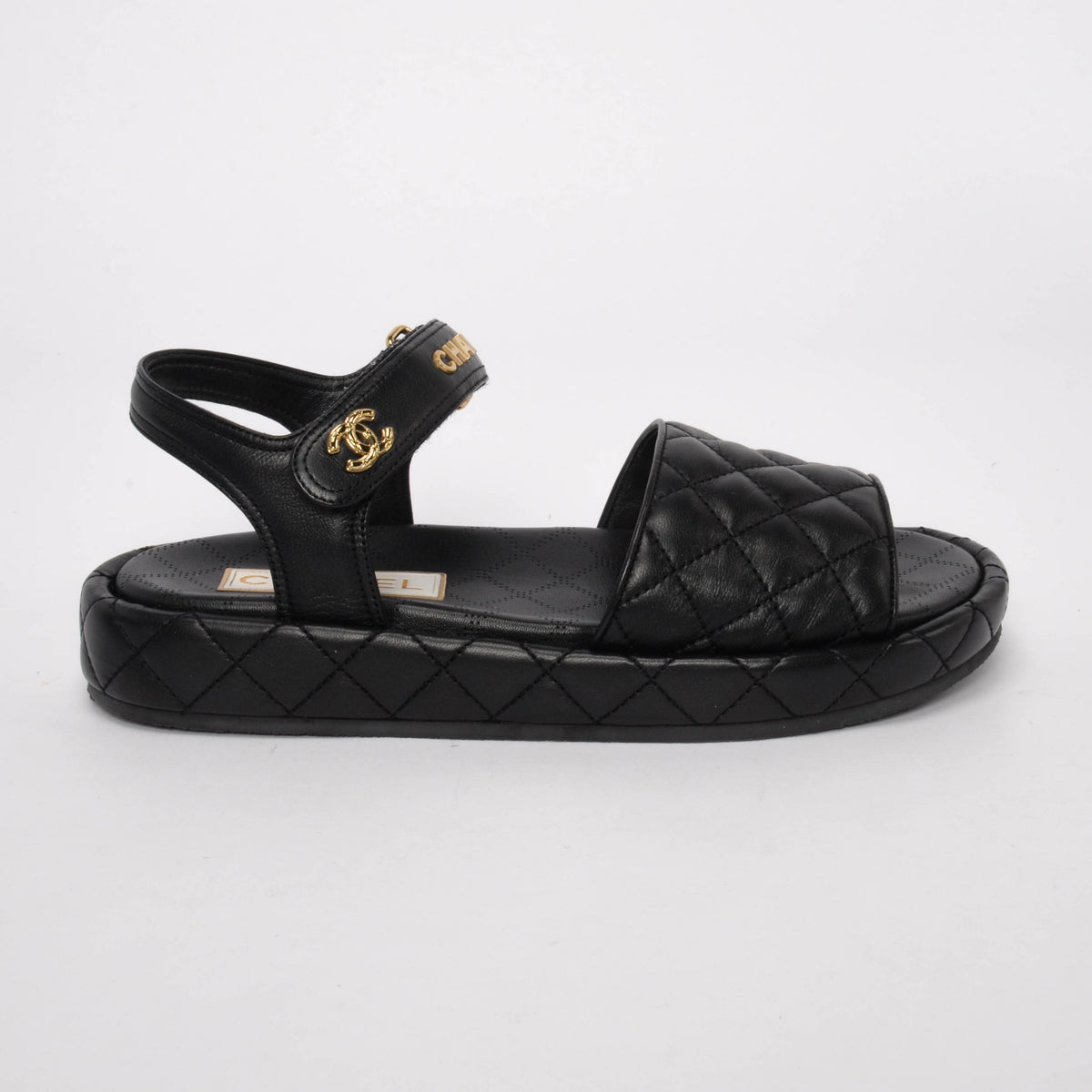 Chanel Black Quilted Lambskin CC Platform Sandals 41