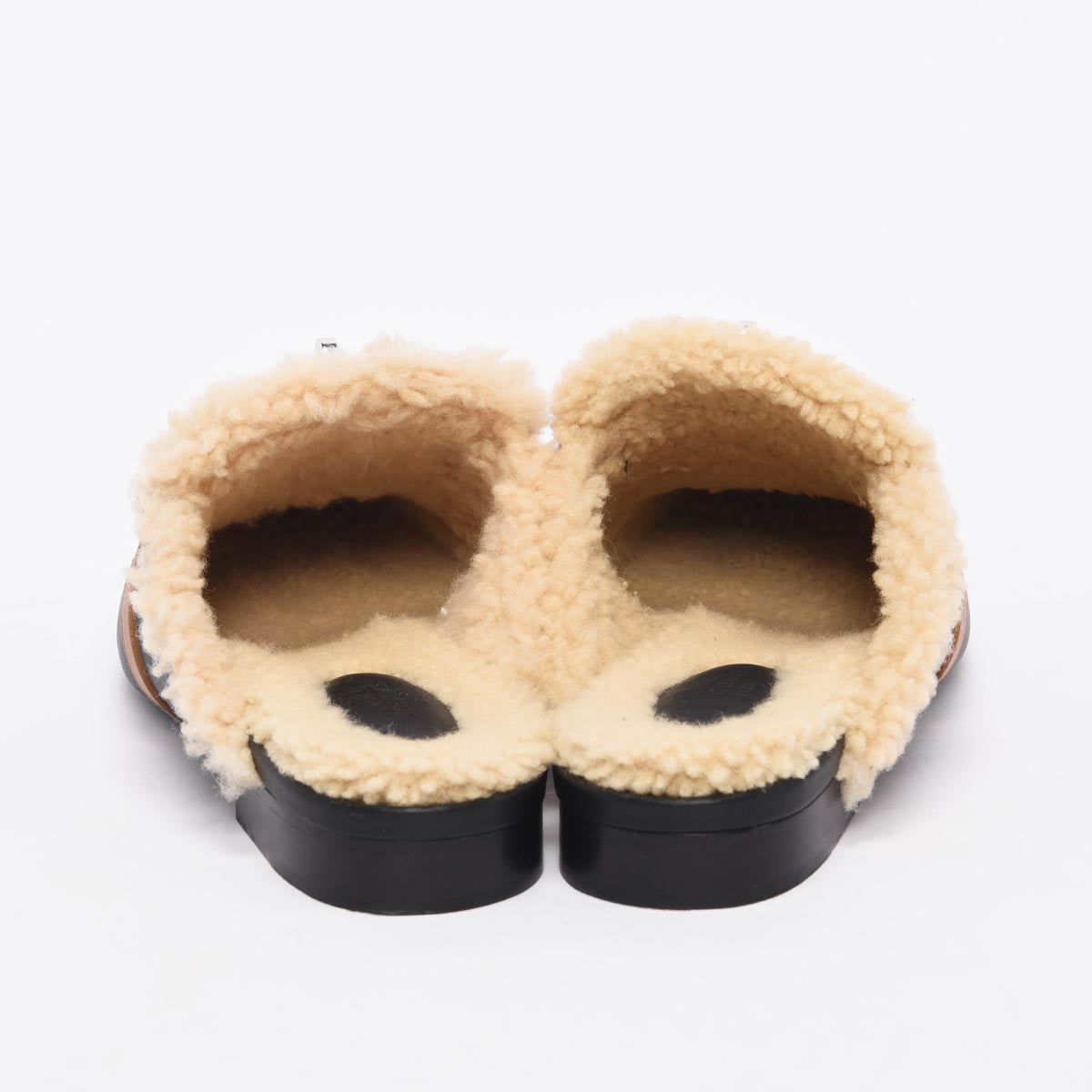 Hermes Black & Natural Goatskin & Shearling Oz Mules 39