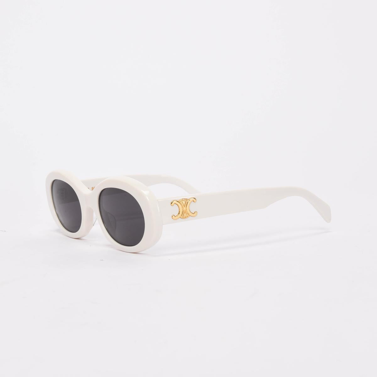 Celine White Triomphe Oval Sunglasses