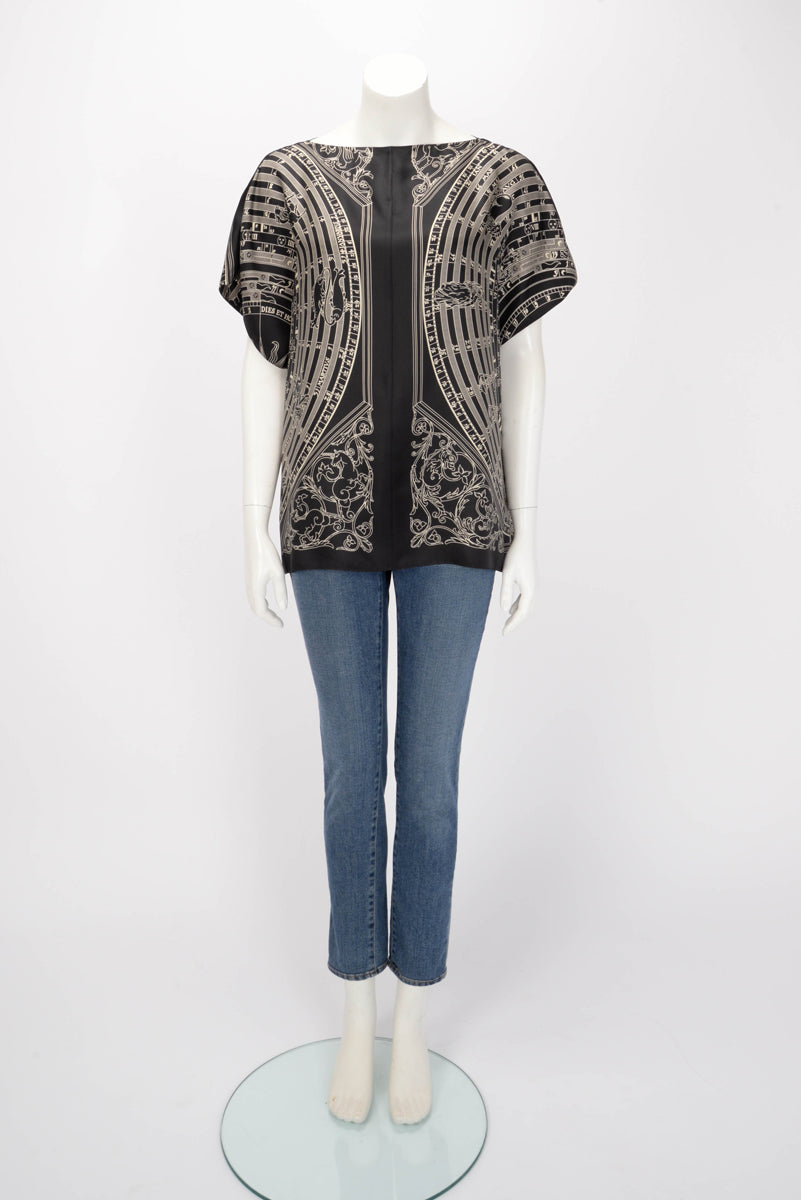 Hermes Black Silk Dies et Hore Blouse FR 38