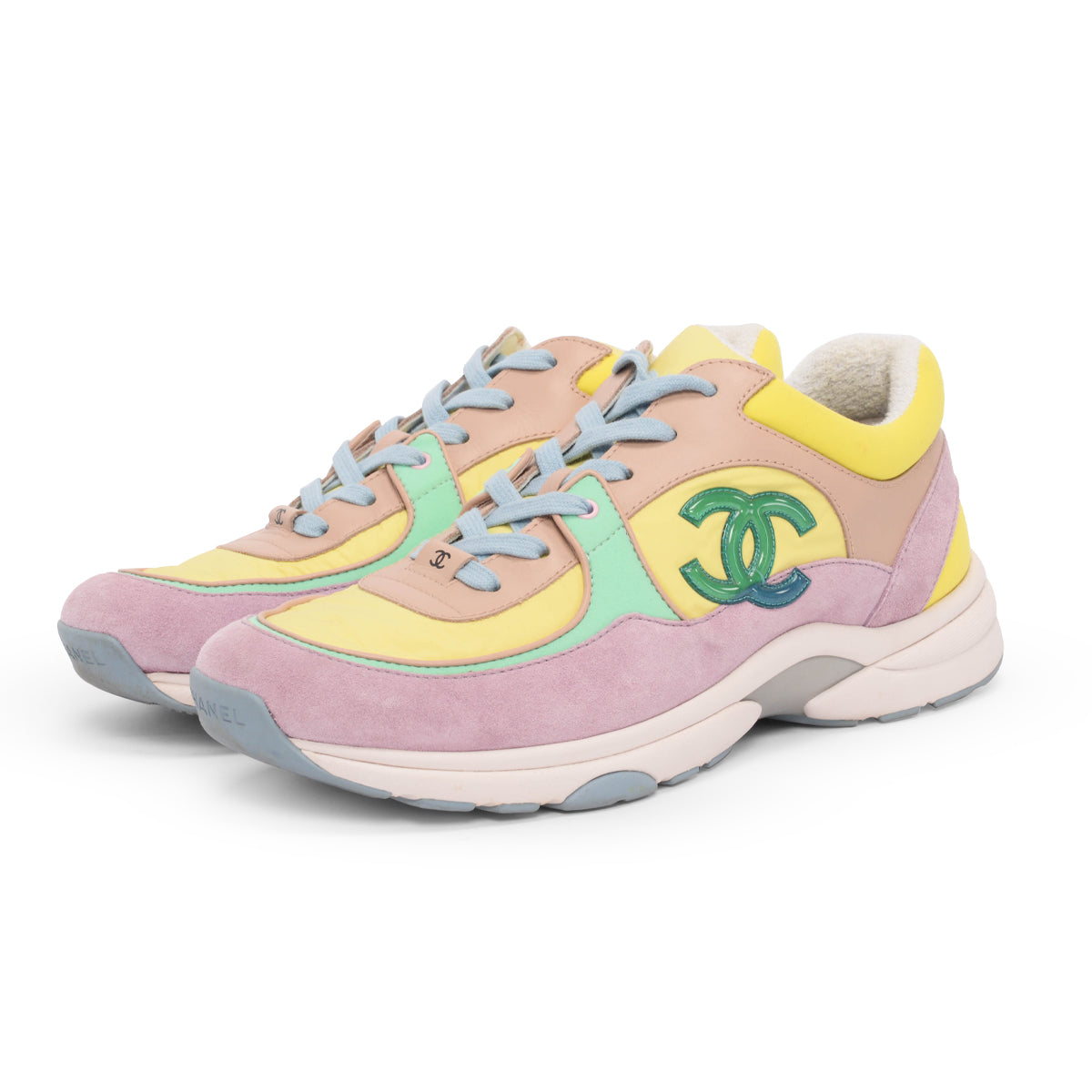 Chanel Yellow Mixed Fibers CC Trainer Sneakers 42