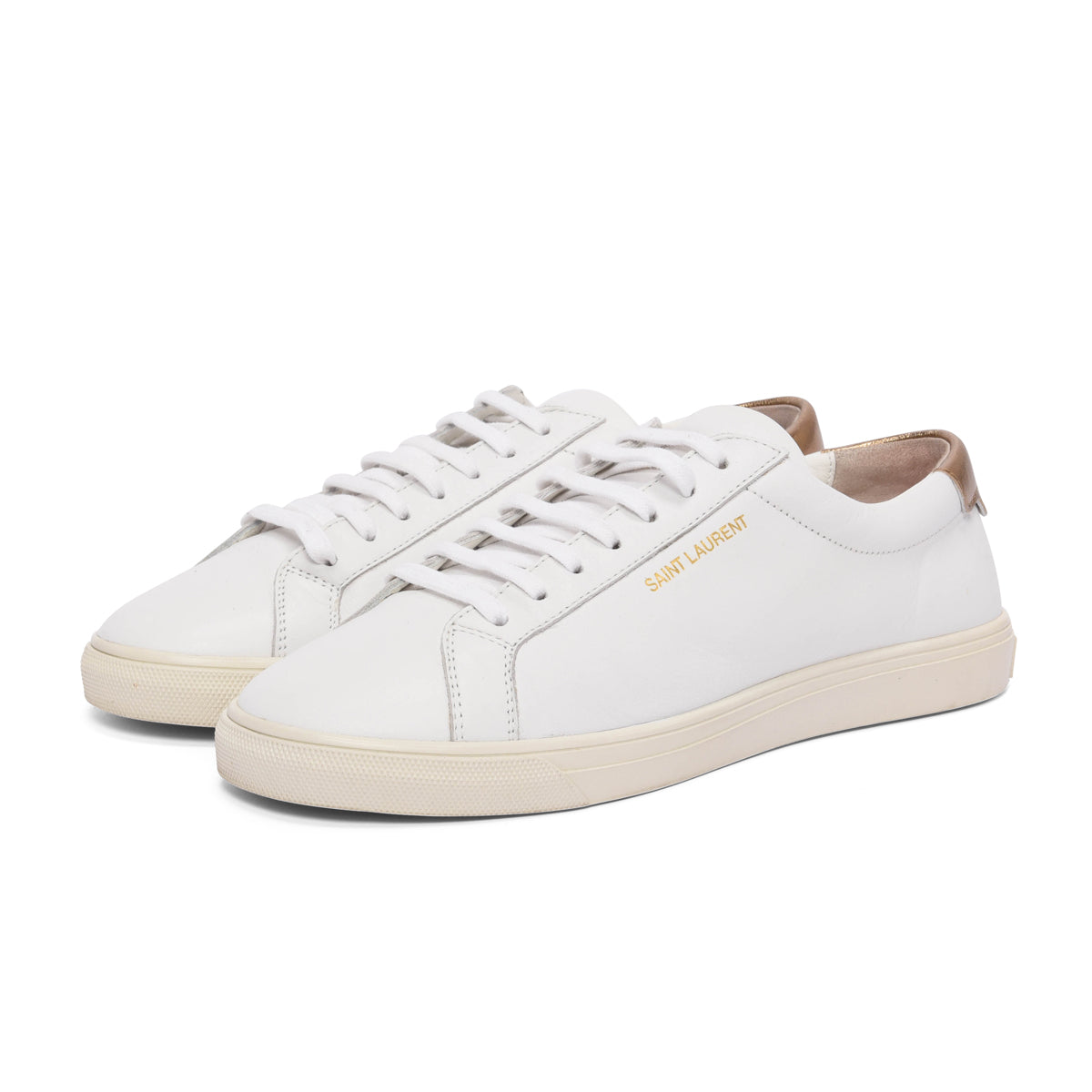 Saint Laurent White & Bronze Leather Andy Sneakers 39