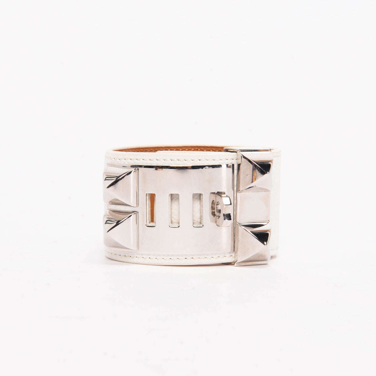 Hermes White Epsom Collier de Chien Bracelet