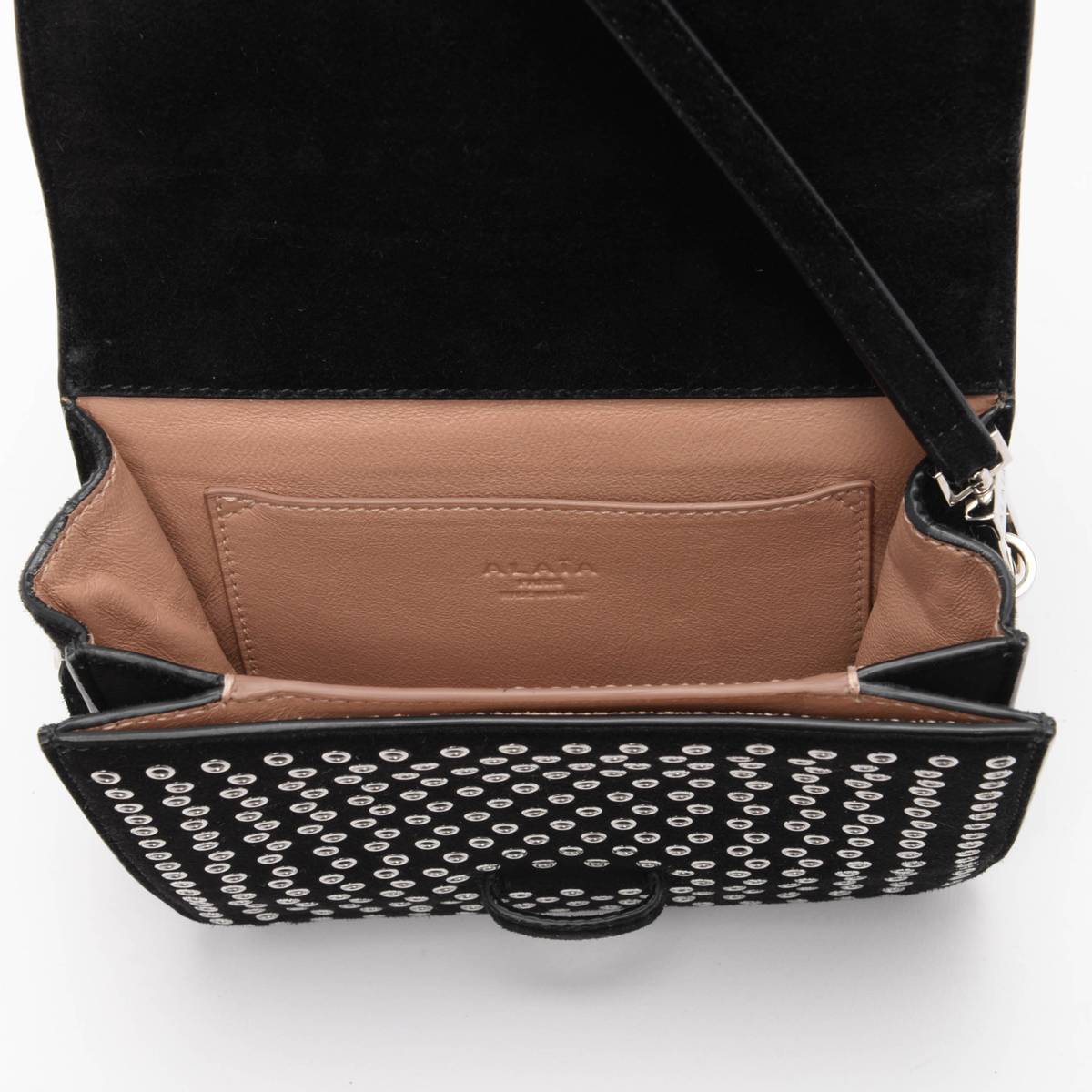 Alaia Black Suede Silver Eyelet Cross Body Bag