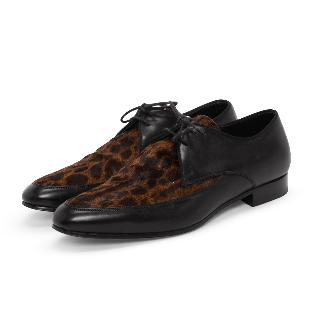Saint Laurent Black Pony Hair Lace Up Oxfords 37
