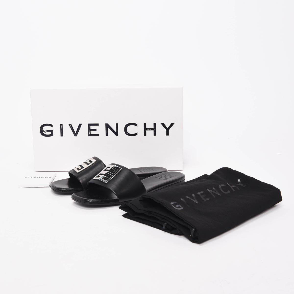 Givenchy Black Lambskin 4G Slides 38
