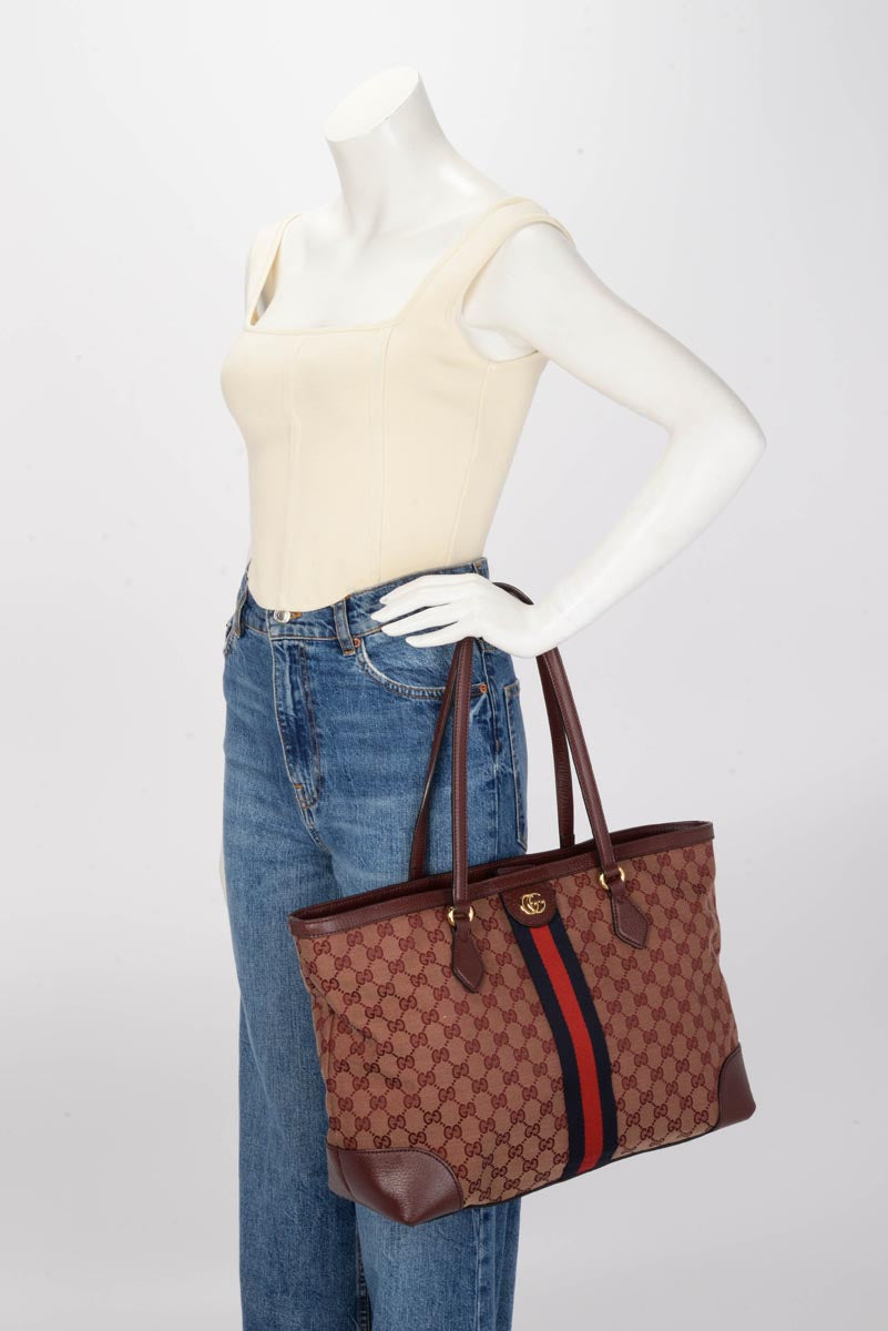 Gucci Burgundy GG Denim Ophidia Tote