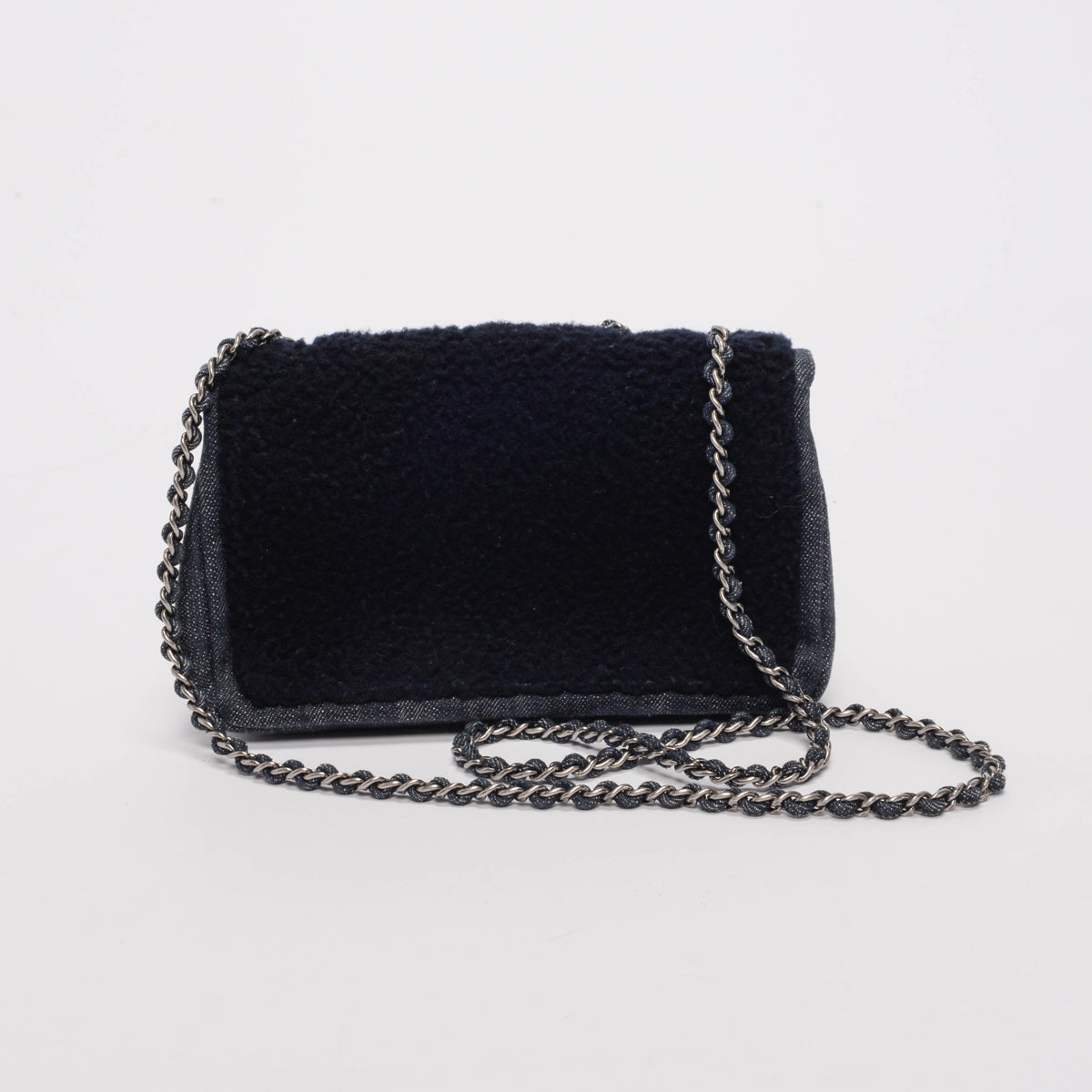 Chanel Navy Denim & Shearling Paris to Dallas Small Flap Bag