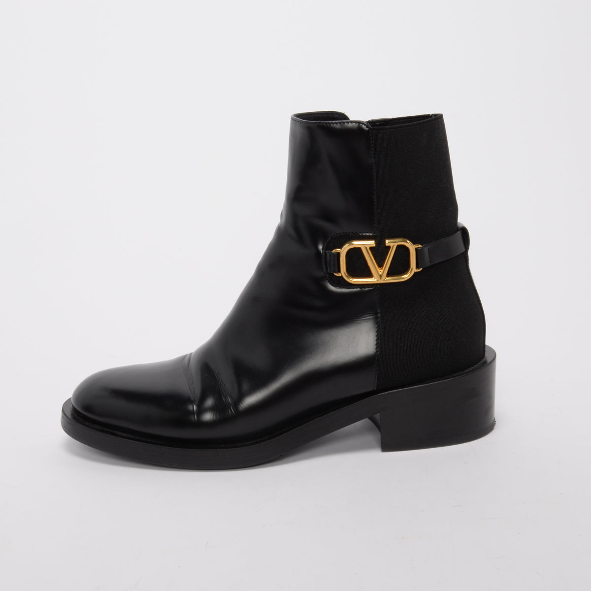 Valentino Black Hi-Shine VLogo Signature Ankle Boots 39