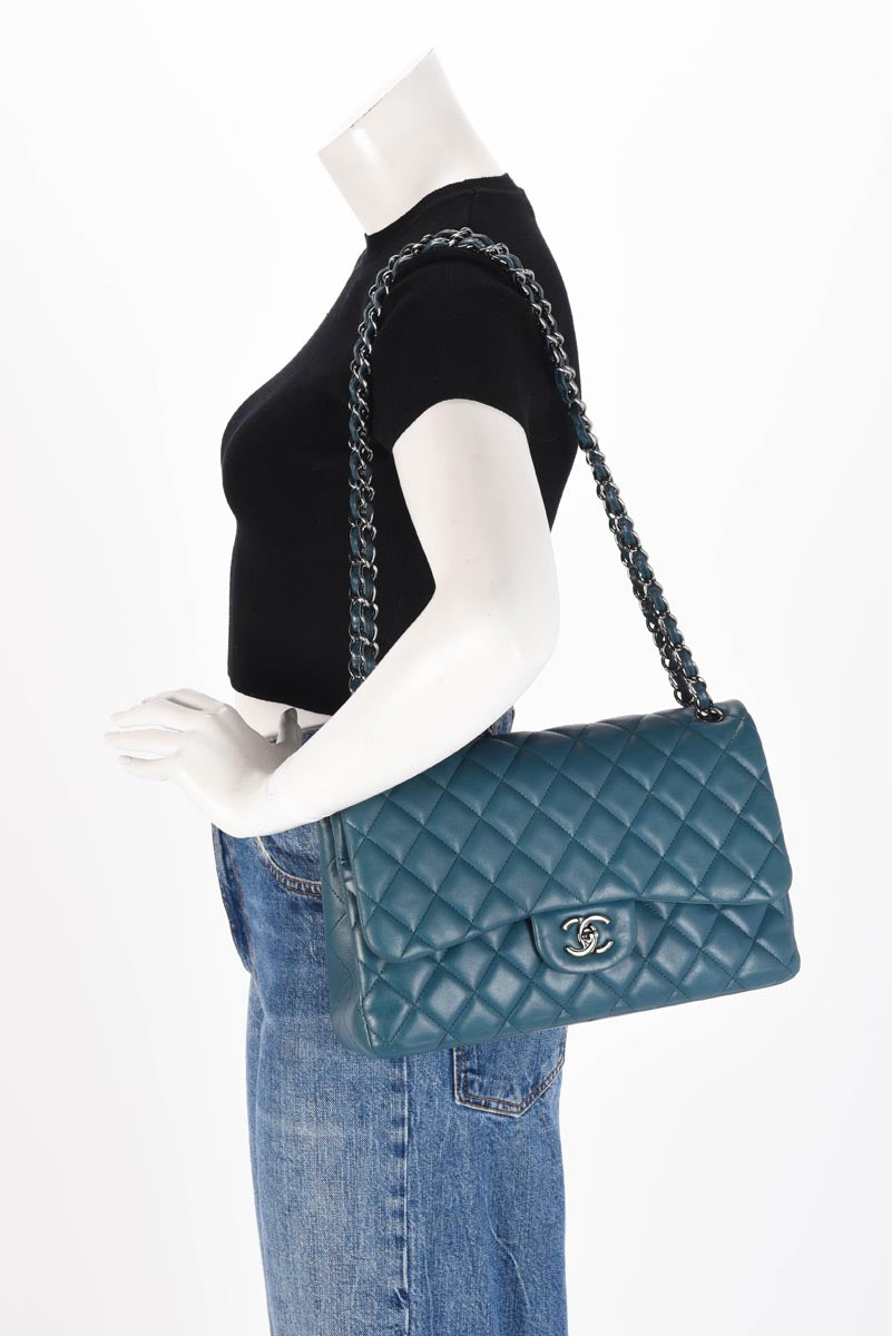 Chanel Teal Quilted Lambskin Large Classic Double Flap Bag