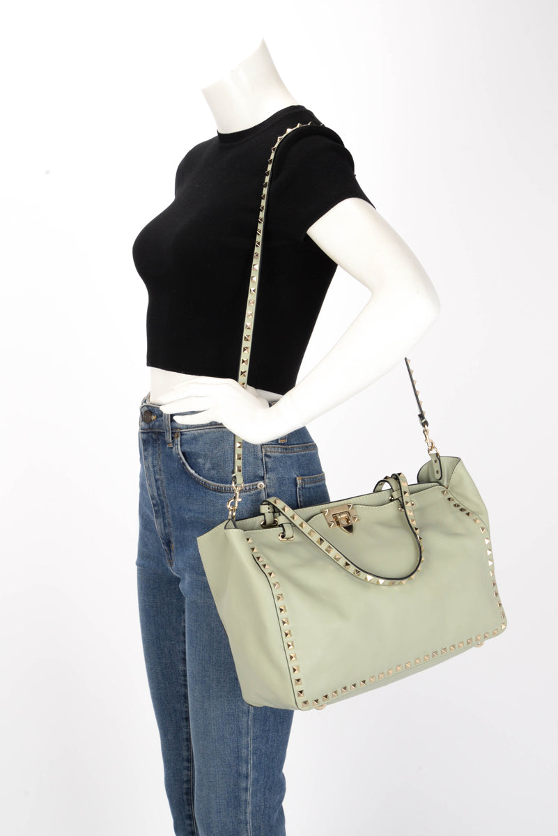Valentino Mint Green Calfskin Medium Rockstud Trapeze Tote