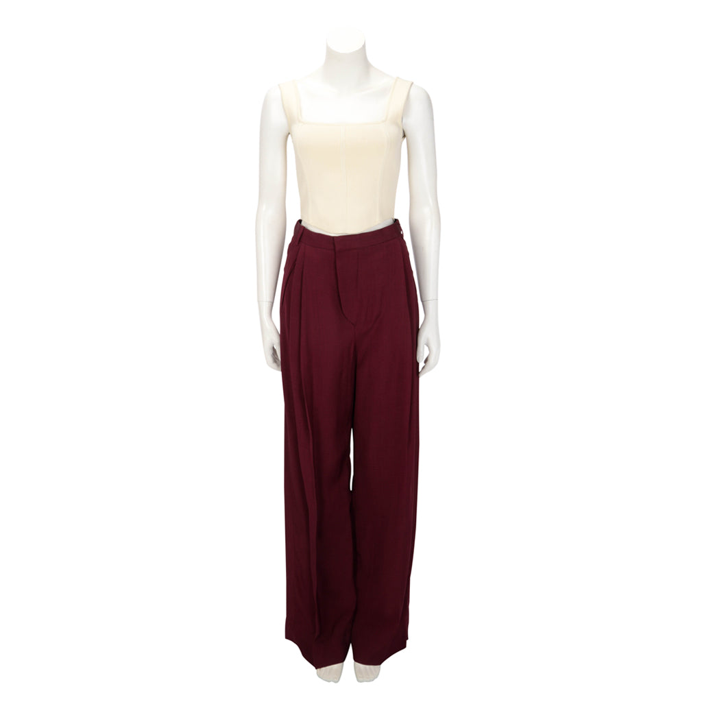 Victoria Beckham Burgundy Crepe Wide Leg Pants UK 8
