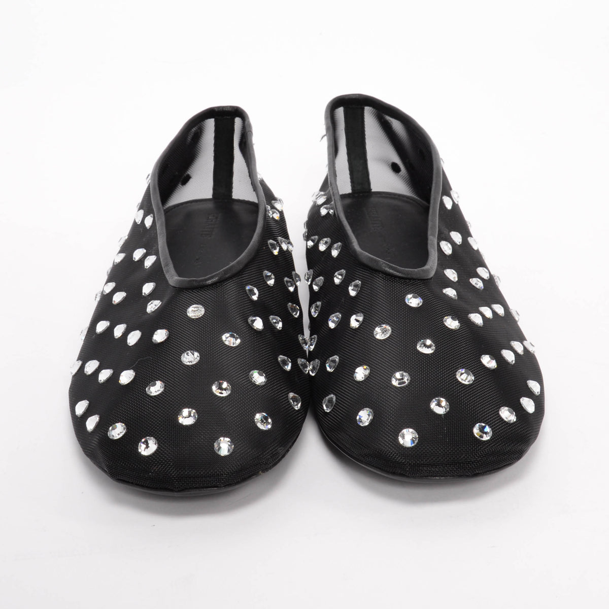 Khaite Black Crystal Embellished Mesh Marcy Ballet Flats 38