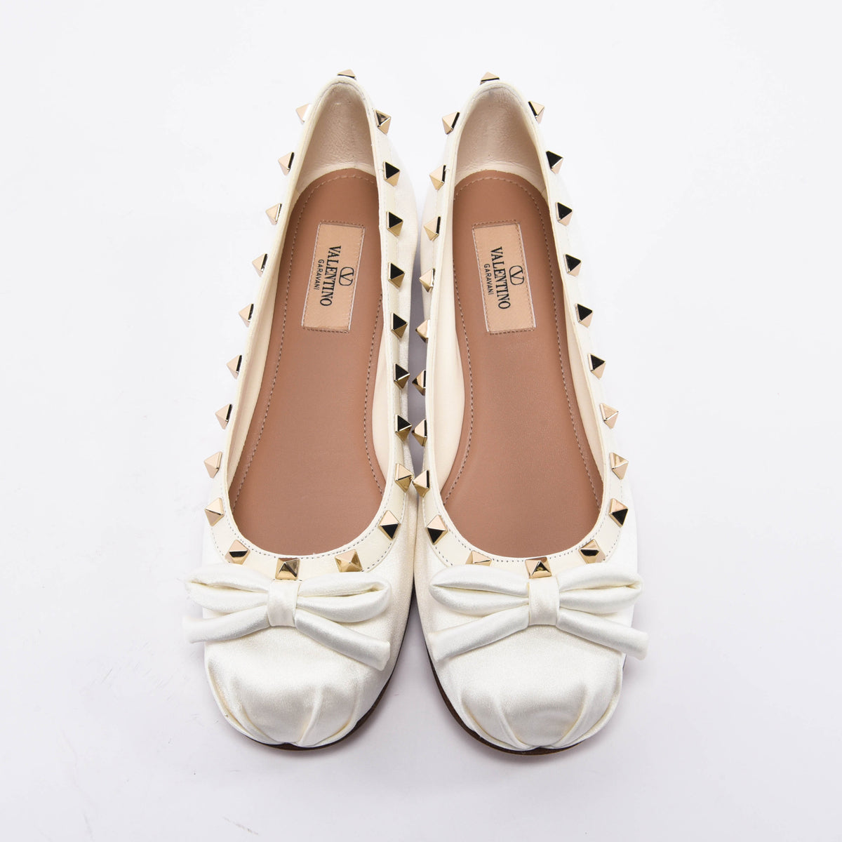 Valentino Ivory Satin Rockstud Ballet Flats 38