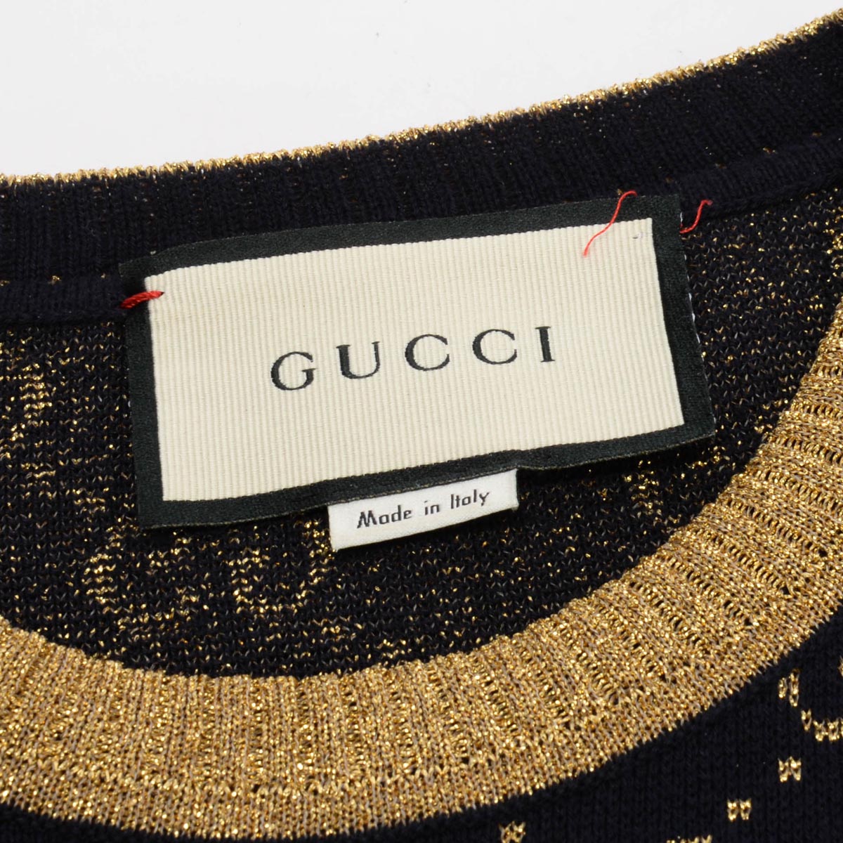 Gucci Navy & Gold Lurex Knit GG Monogram Top M