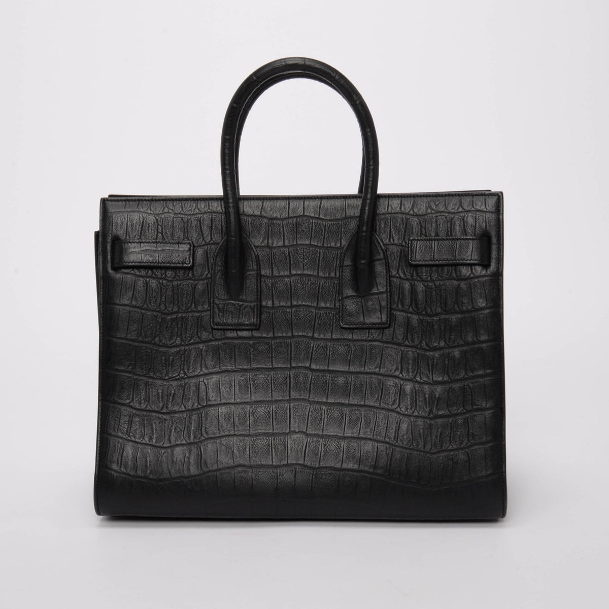 Saint Laurent Black Croc Embossed Small Sac de Jour Tote