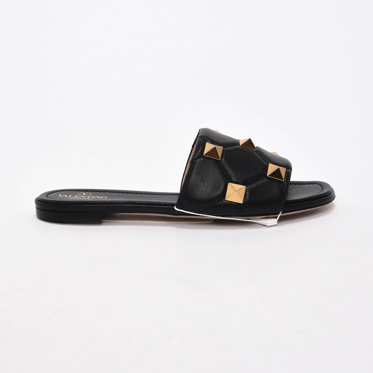 Valentino Black Lambskin Roman Stud Flat Slides 39