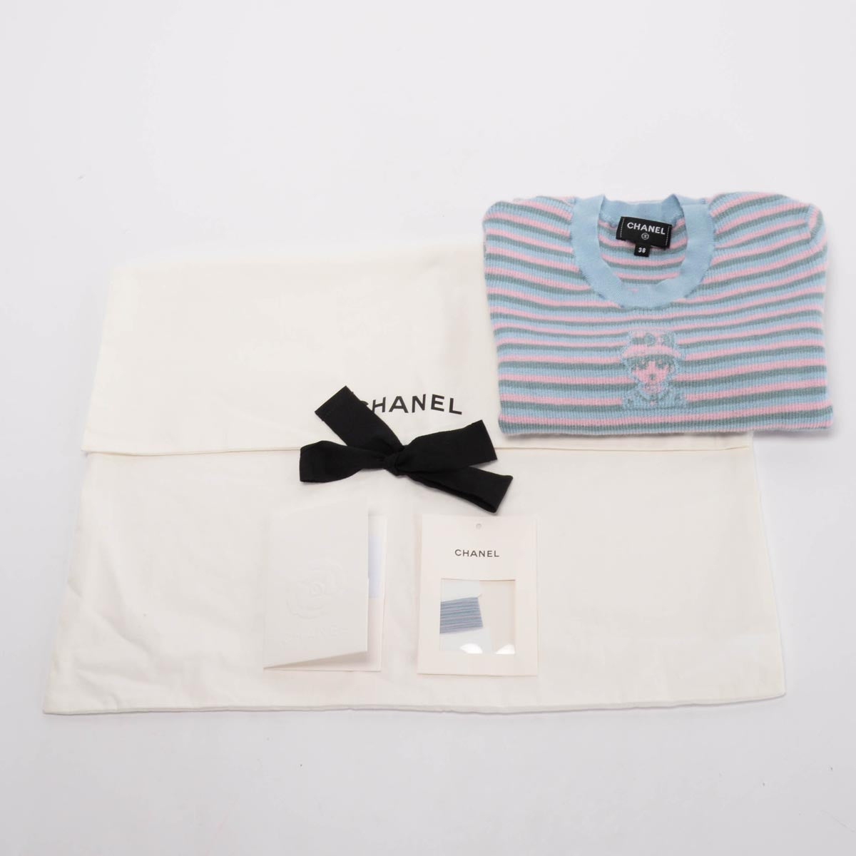 Chanel Blue Cashmere & Mohair Striped Short-Sleeved Top FR 38