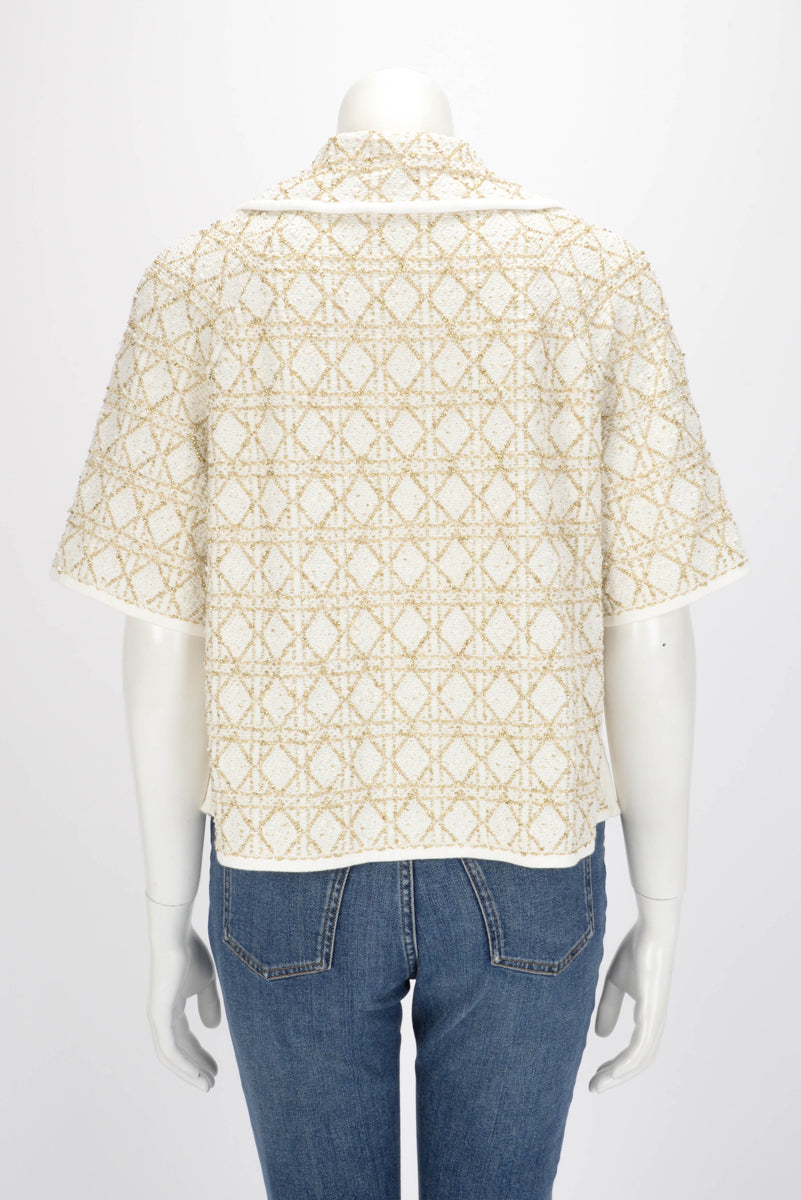 Dior White & Gold Tweed Macrocannage Short-Sleeved Jacket FR 42