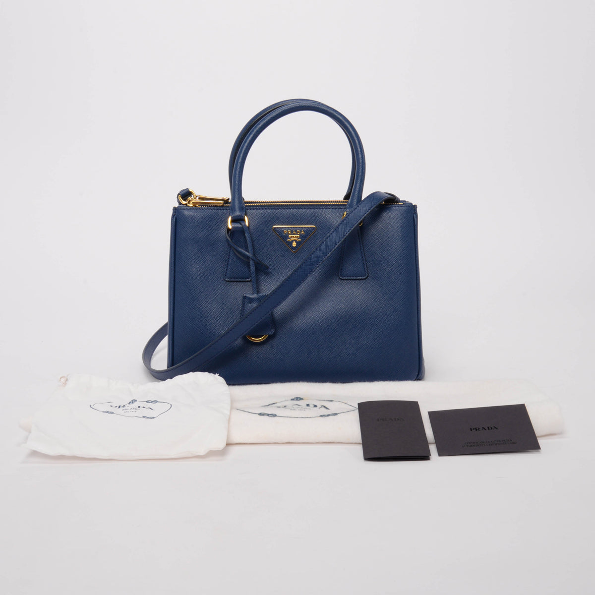 Prada Bluette Saffiano Lux Small Galleria Tote