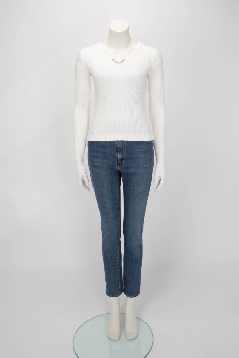 Louis Vuitton White Ribbed Cotton Chain Detail L/S Top XS