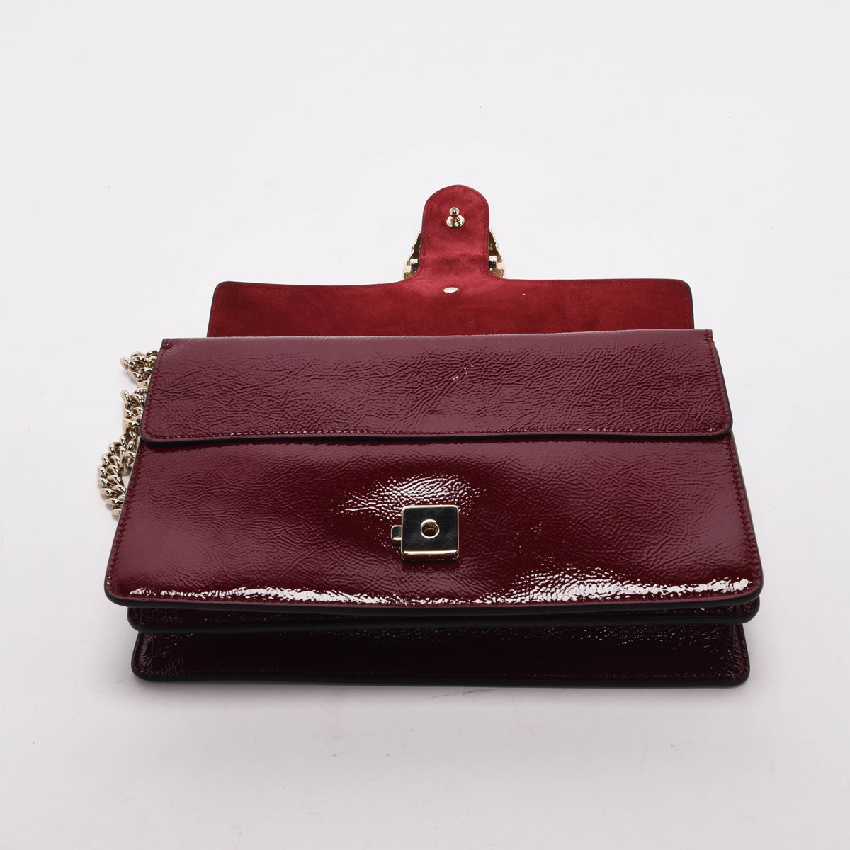 Gucci Rosso Ancora Crinkled Patent Small Dionysus Bag