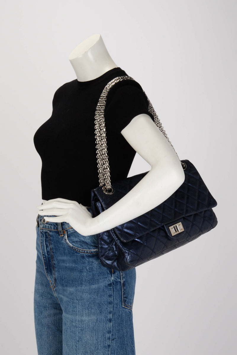 Chanel Blue Metallic Aged Calfskin 2.55 Reissue 227 Flap Bag