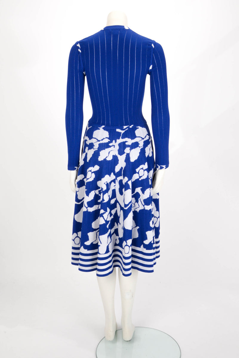Chanel Blue & White Knit Pleated Zip Dress FR 36