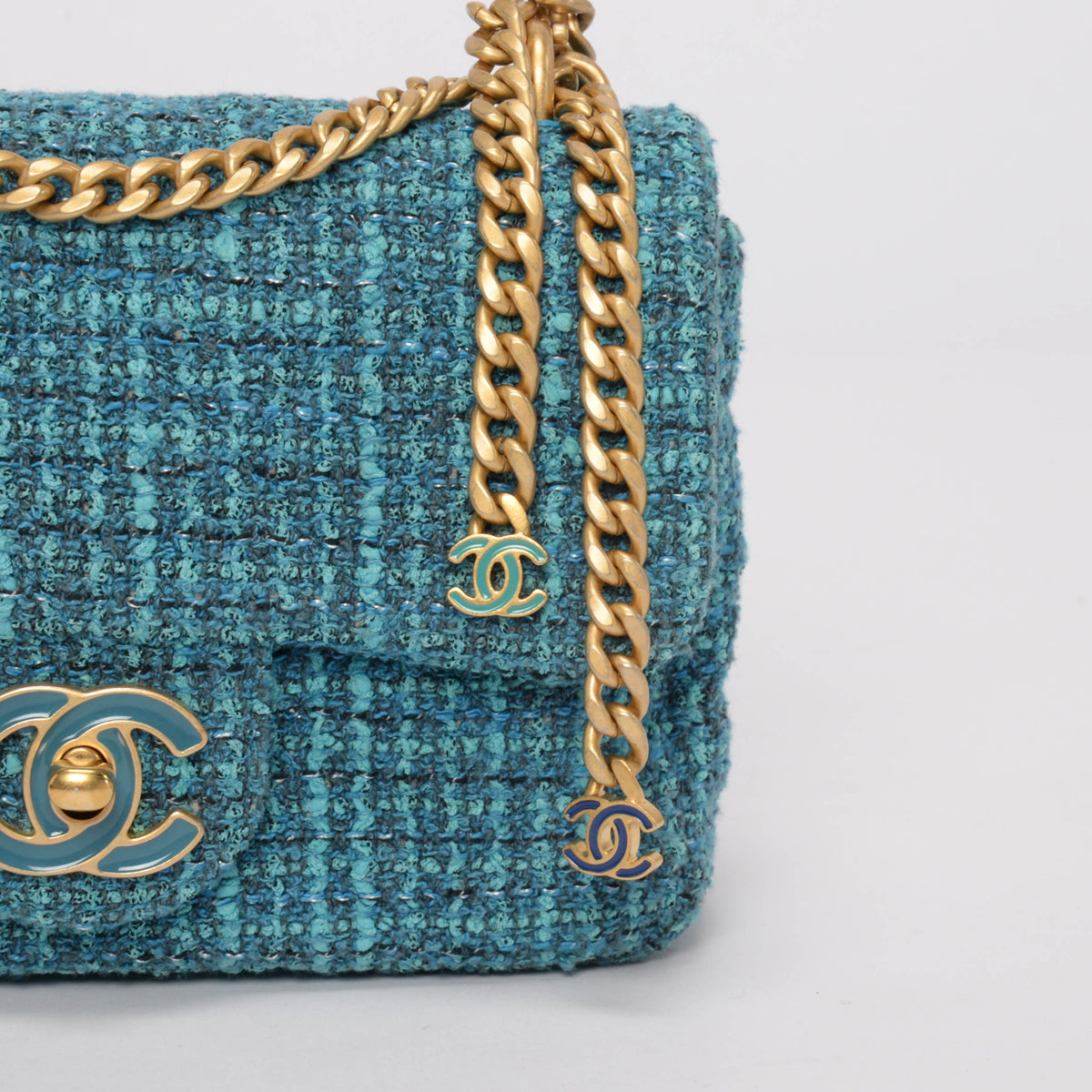 Chanel Teal Tweed CC Tassel Mini Bag