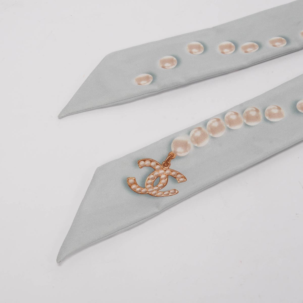 Chanel Light Blue Silk Pearl CC Slim Bandeau
