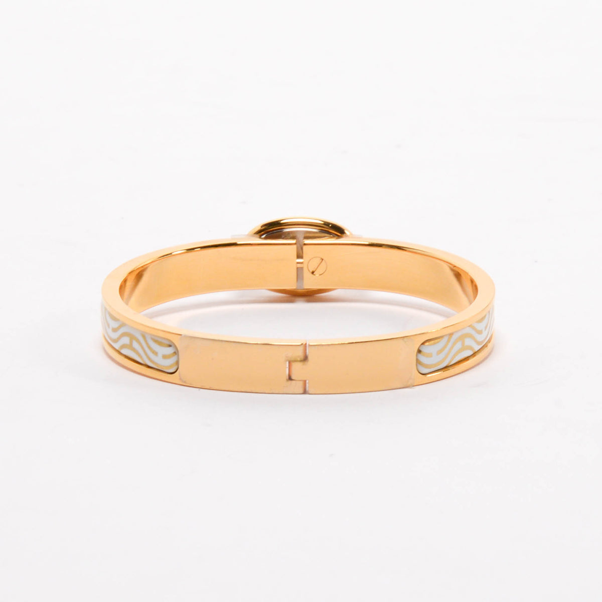 Hermes White & Gold Enamel Mini Clic Chaine d'Ancre Bracelet