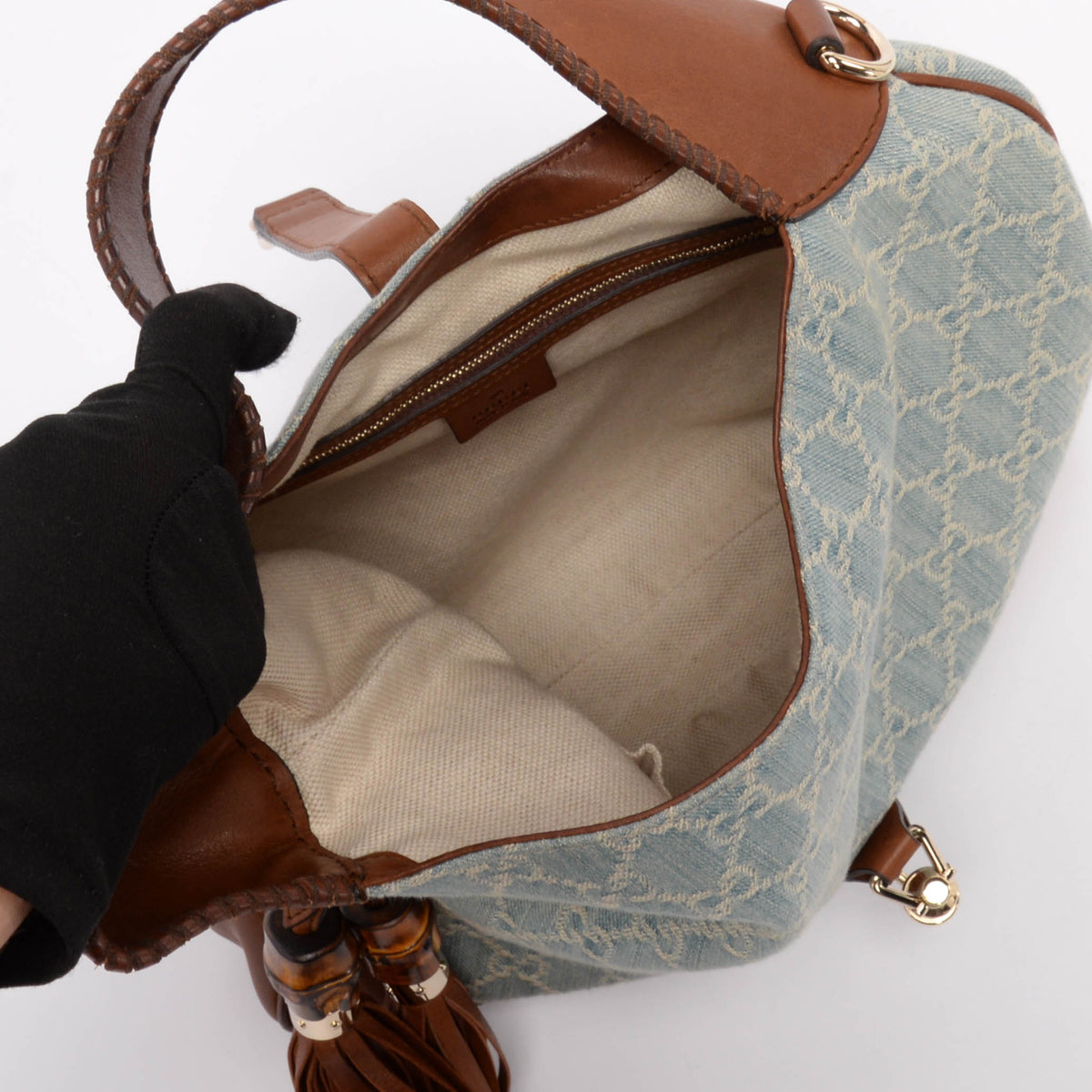 Gucci Tan Leather & GG Denim Medium New Jackie Bag