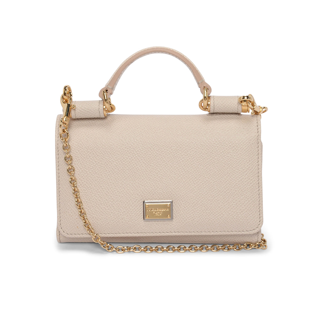 Dolce & Gabbana Cream Grained Calfskin Miss Sicily Wallet On Chain
