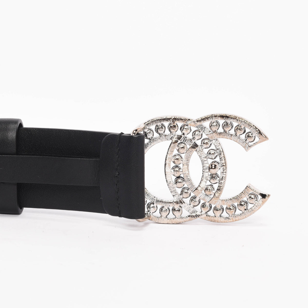Chanel Black Lambskin Black Pearl CC Belt