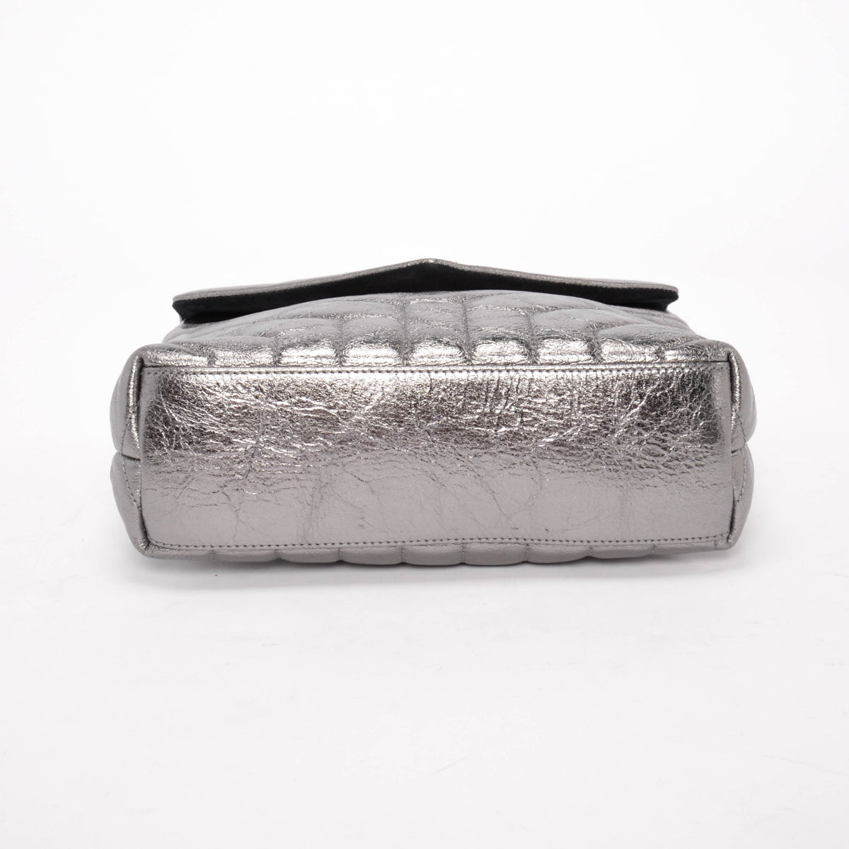 Saint Laurent Silver Metallic Chevron Small Lou Lou Bag