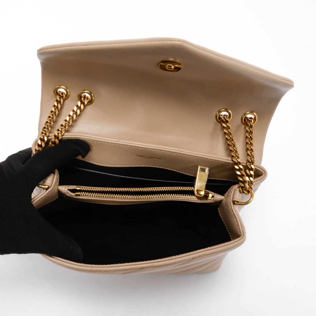Saint Laurent Dark Beige Matelasse Small Lou Lou Bag