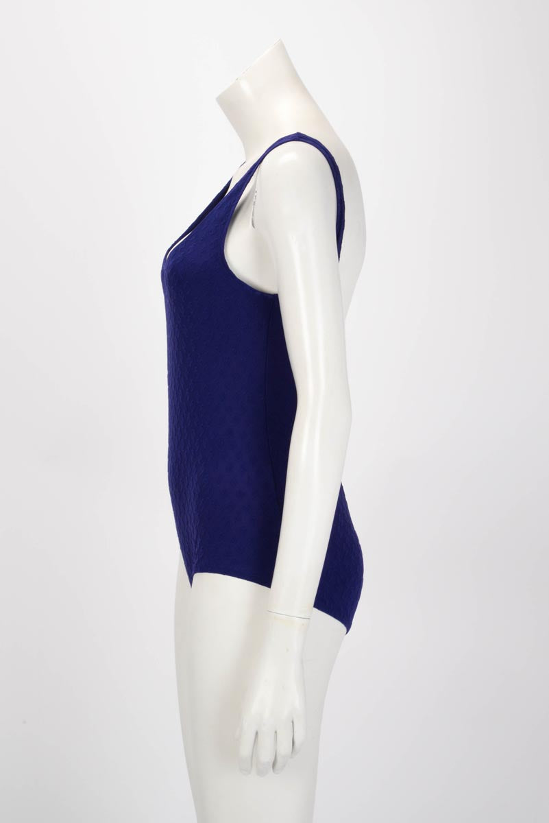 Chanel Dark Blue CC Jacquard One Piece Swimsuit Bodysuit FR 40