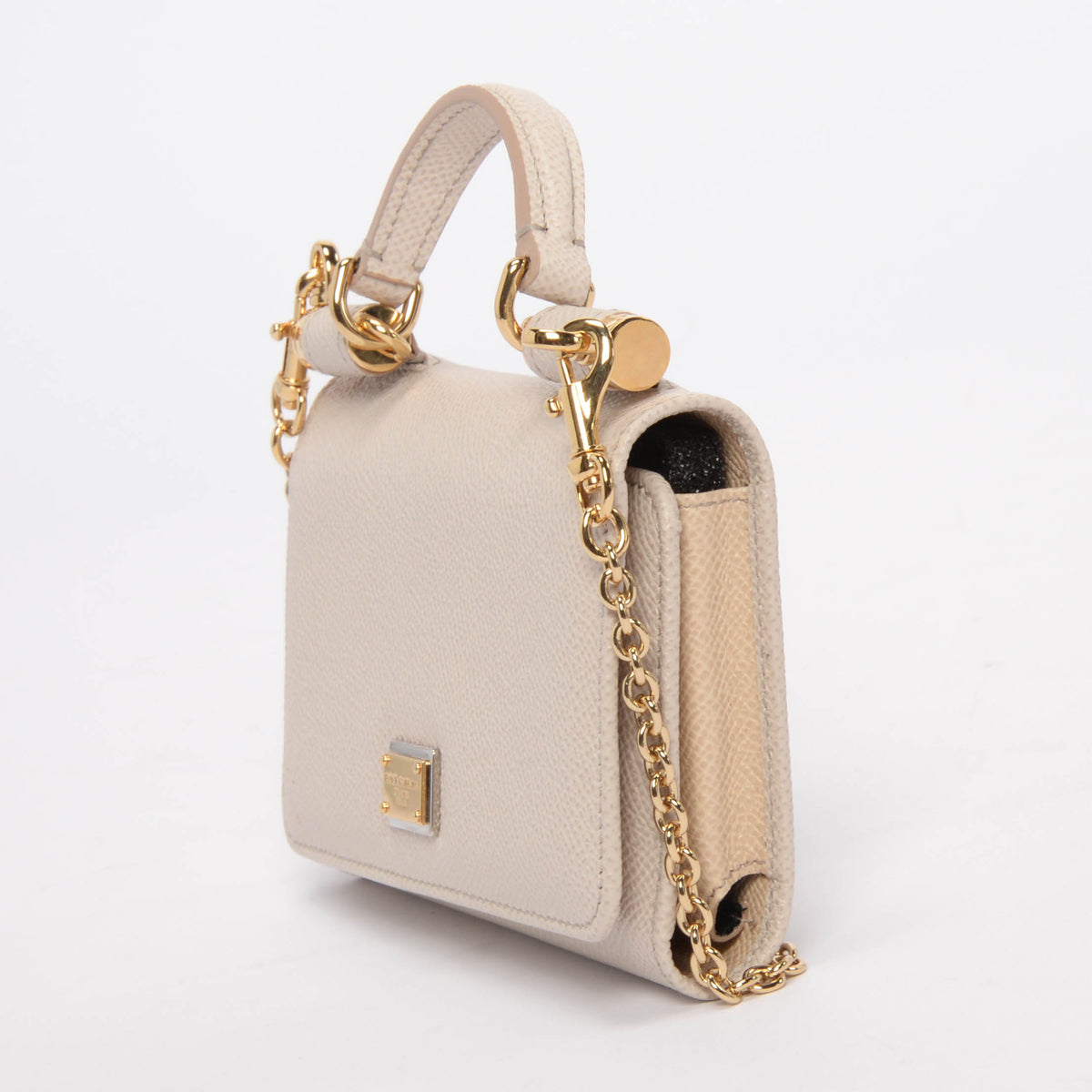 Dolce & Gabbana Cream Grained Calfskin Miss Sicily Wallet On Chain