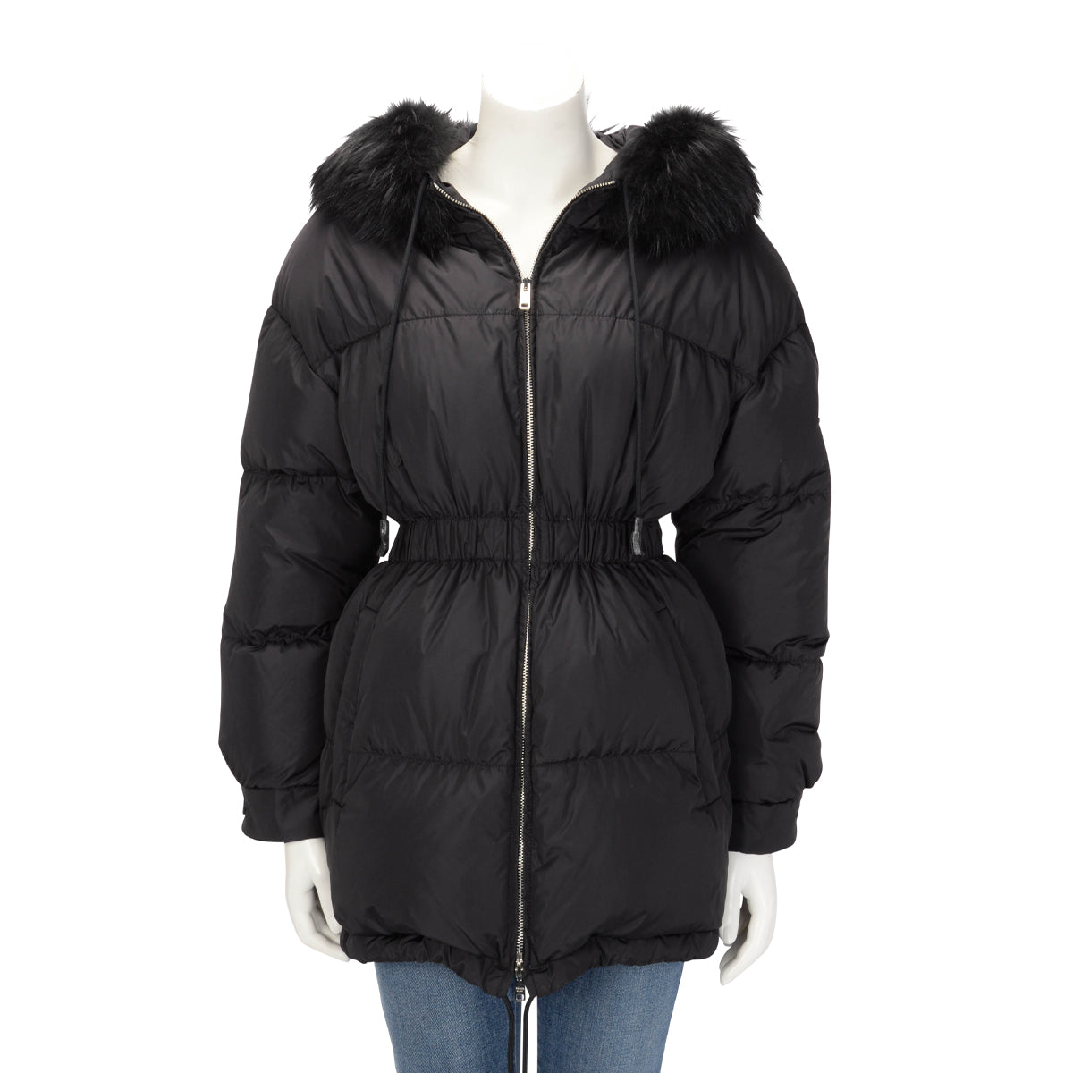 Prada Black Nylon & Fur Hooded Puffer Jacket IT 40